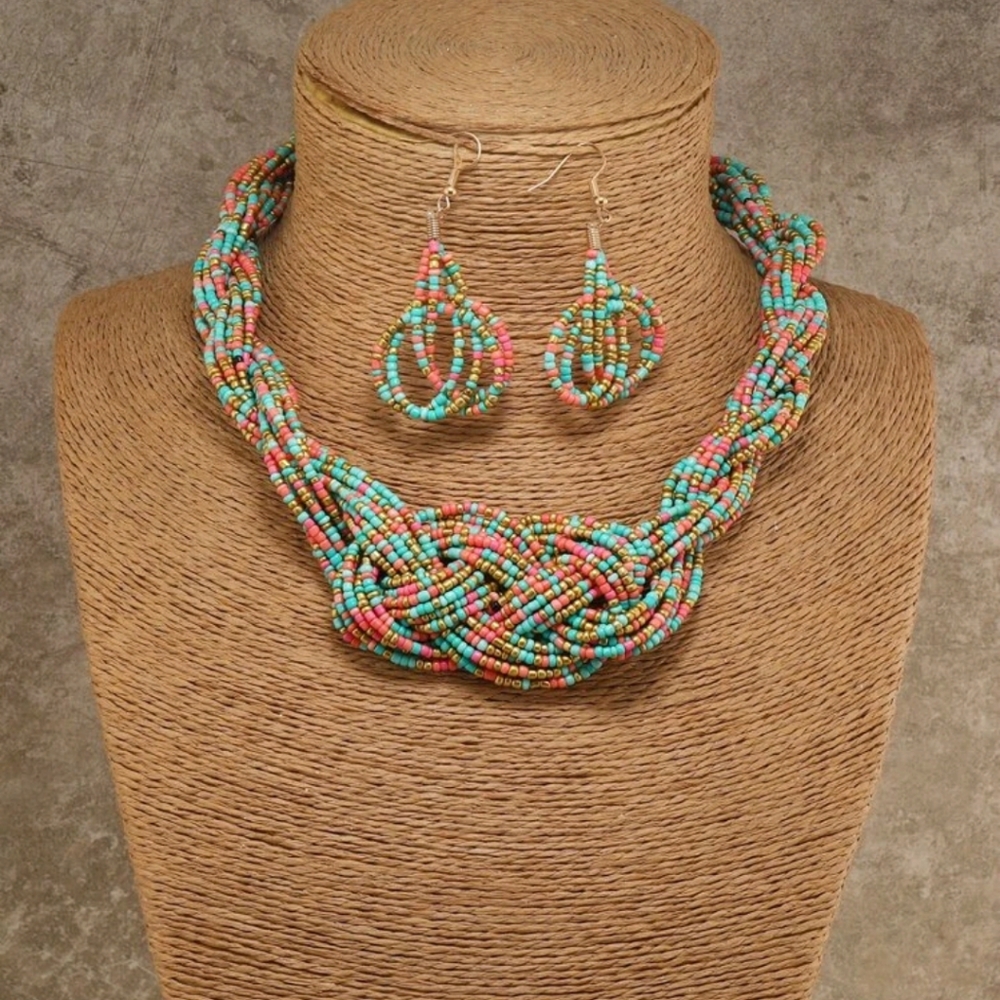 Beaded Knot Necklace & Earrings